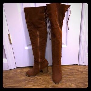 Thigh high camel boots